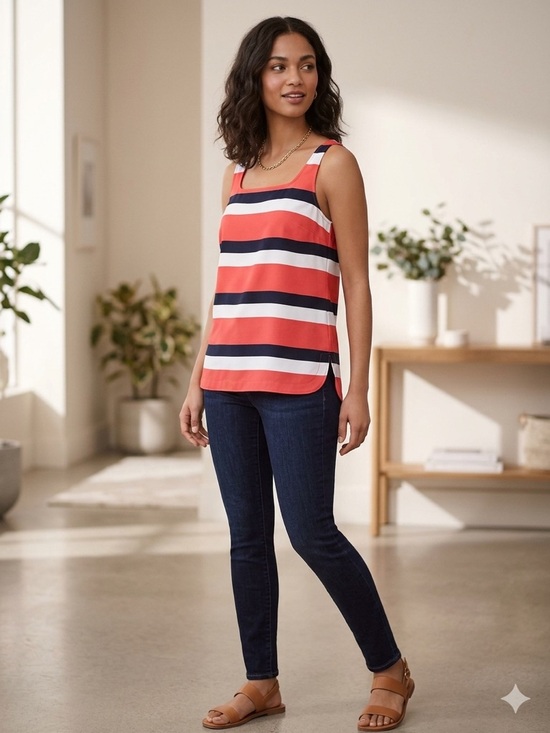 Ann Taylor Tops - Ann Taylor Petite Nautical Striped Sleeveless Shell Top Size LP Preppy Workwear